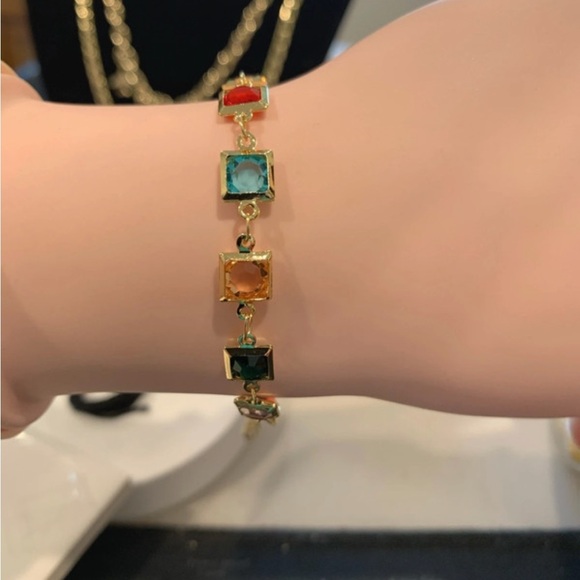 Elegant Gold Plated Multi-Color Gemstone Bracelet - Picture 1 of 4